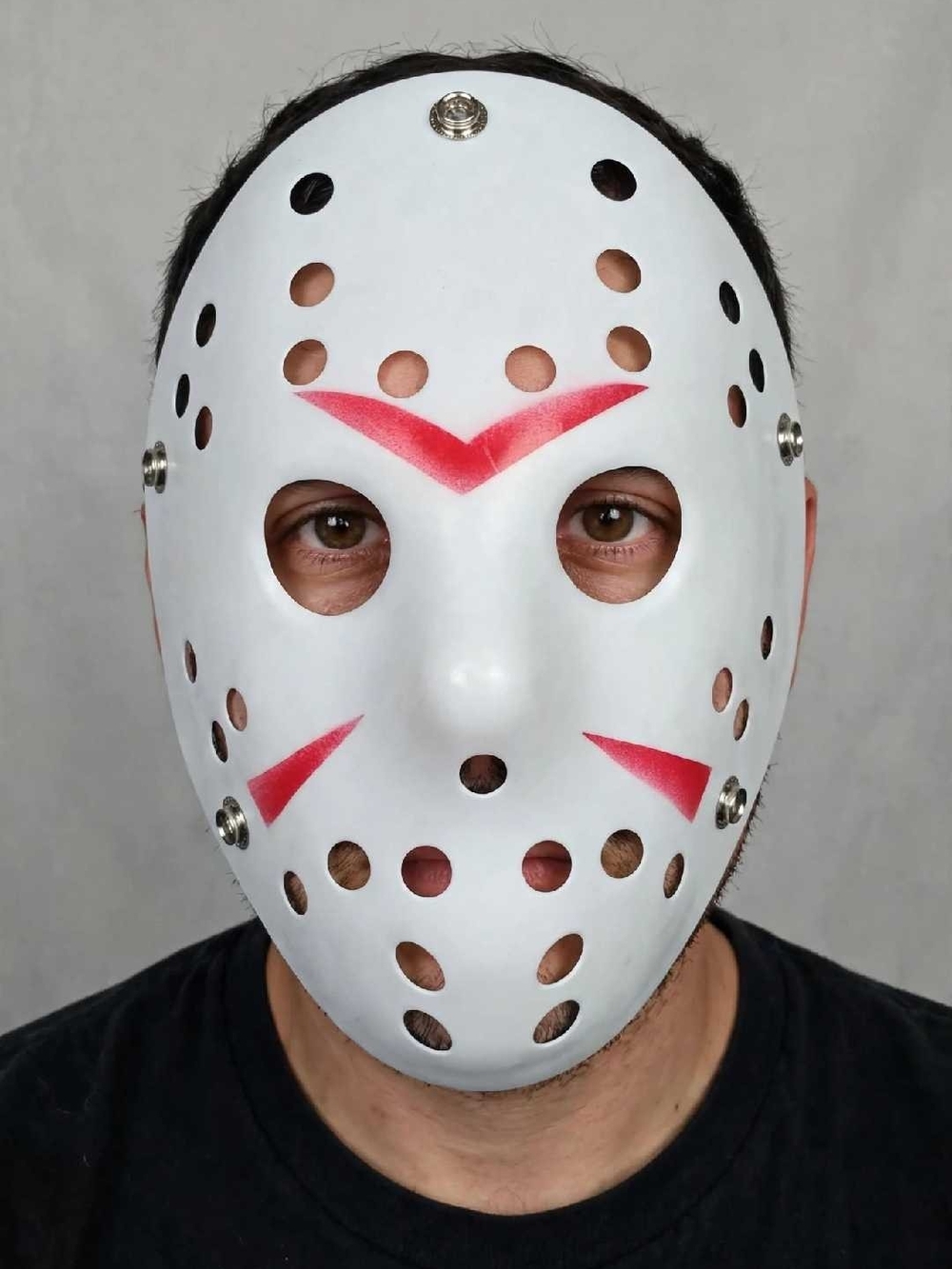Hockey Style White Costume Mask with Red Accents - Home Games